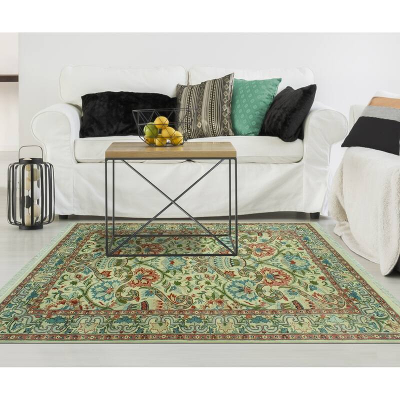 Pak-Persian Bashir Ivory/Rose Rug - 4'1" x 6'2"