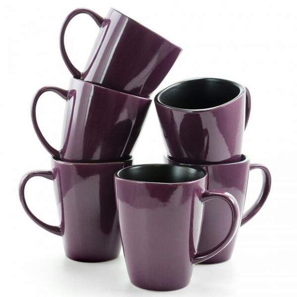 Elama Mulberry 14 oz Stoneware Mugs in Purple, Set of 6. Opens flyout.