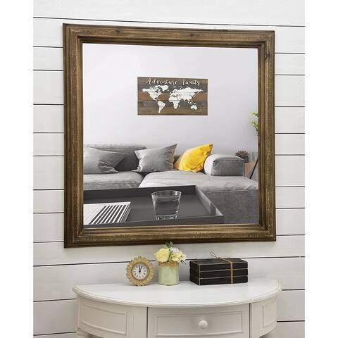 Square Accent Wood Wall Mirror,Farmhouse Style, 32" x 32" ,Brown