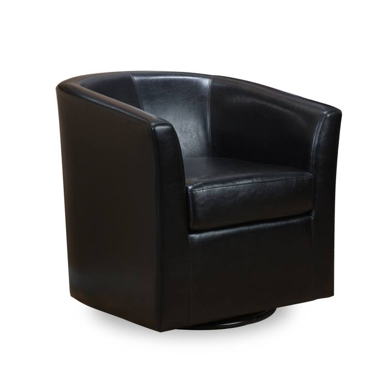 Roomfitters Modern Swivel Club Chair, Faux Leather Accent Armchair with Curved Back and Cushioned Seat for Living Spaces