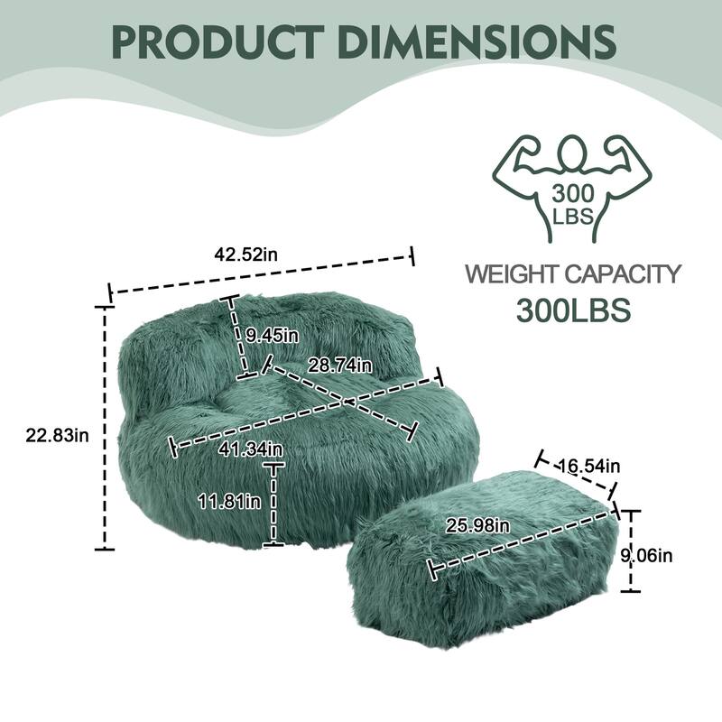 Plush Upholstered Round Comfort Lounger Bean Bag Chair with Ottoman