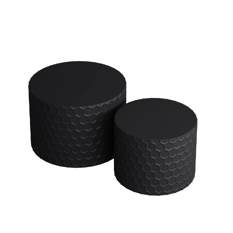 Minimalist Coffee Table Set of 2, 23.6" Round Drum Side Tables, Nesting Wooden Centerpiece Table for Living Room, Lounge