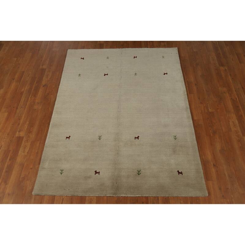 Hand Knotted Oriental 100% Wool Carpet Tribal Animal Pictorial Beige & Ivories Gabbeh Area Rug - 6' 4'' X 4' 7''
