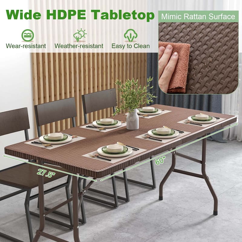 Costway 5 ft Folding Picnic Table Outdoor Dining Table with Rattan - See Details