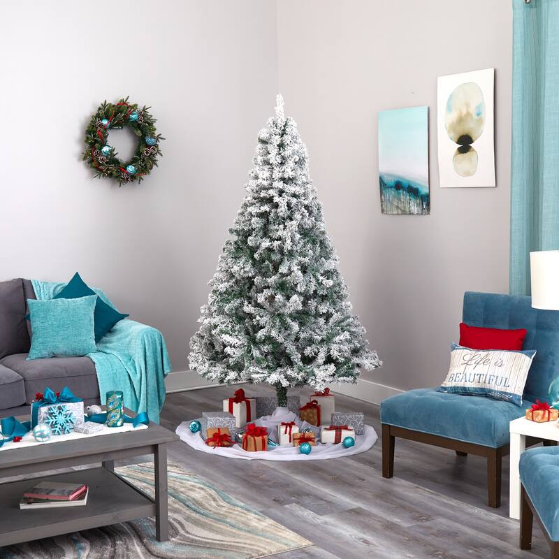 7' Flocked Rock Spruce Artificial Christmas Tree, Unlit - 7 Foot
