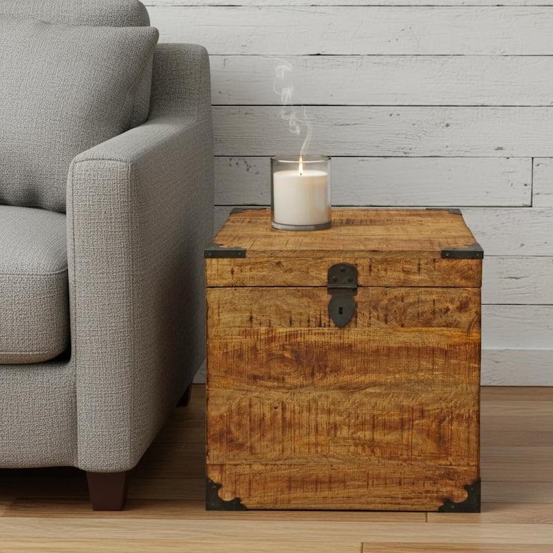 HomeRoots 20" Natural Brown Solid Wood Square End Table - 18.00 in. x 20.00 in. x 18.00 in. - Brown - Wood