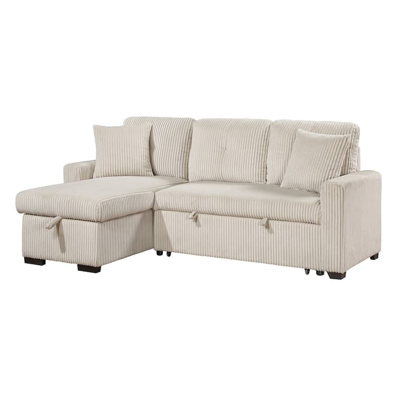 Jessenia Corduroy 3-Piece Reversible Sectional with Pull-out Bed - Beige