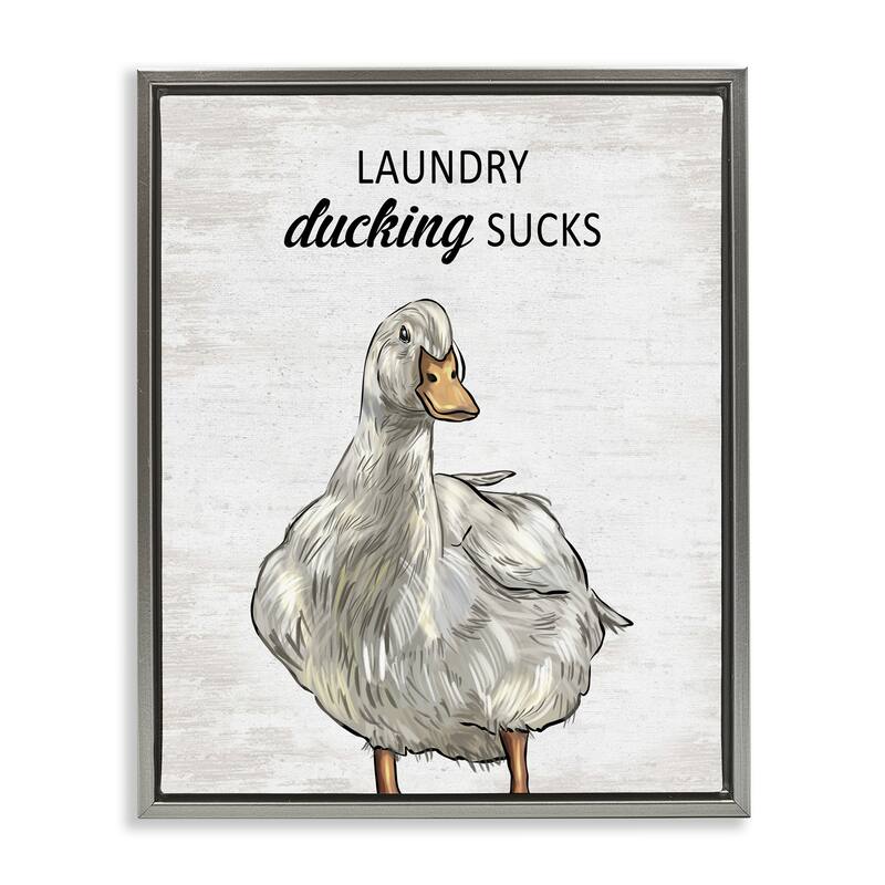 Stupell Sassy Laundry Duck Framed Floater Canvas Wall Art Design By Lettered and Lined - 17 x 21 - Grey