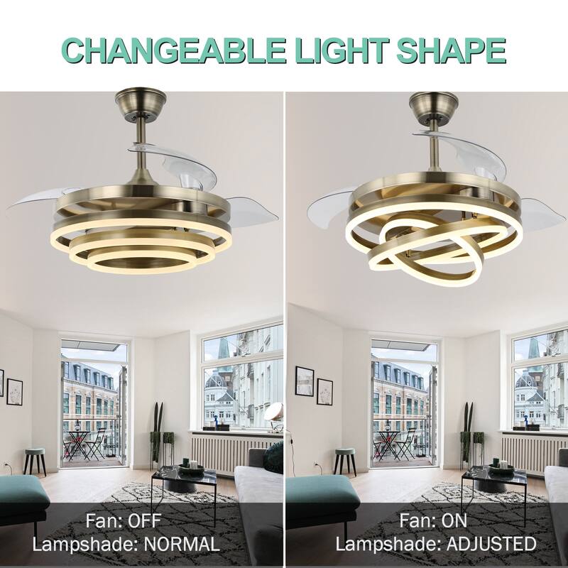 Oaks Aura 42in.Dimmable LED DIY Shape Modern Ceiling Fan With Lights, 6-Speed Latest DC Motor Quiet Ceiling Fan With Remote