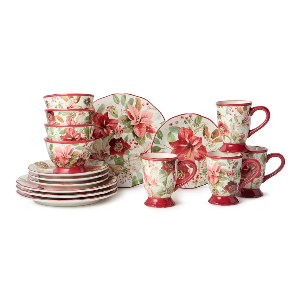 Certified International Winter Blooms 16pc Dinnerware Set, Service for 4