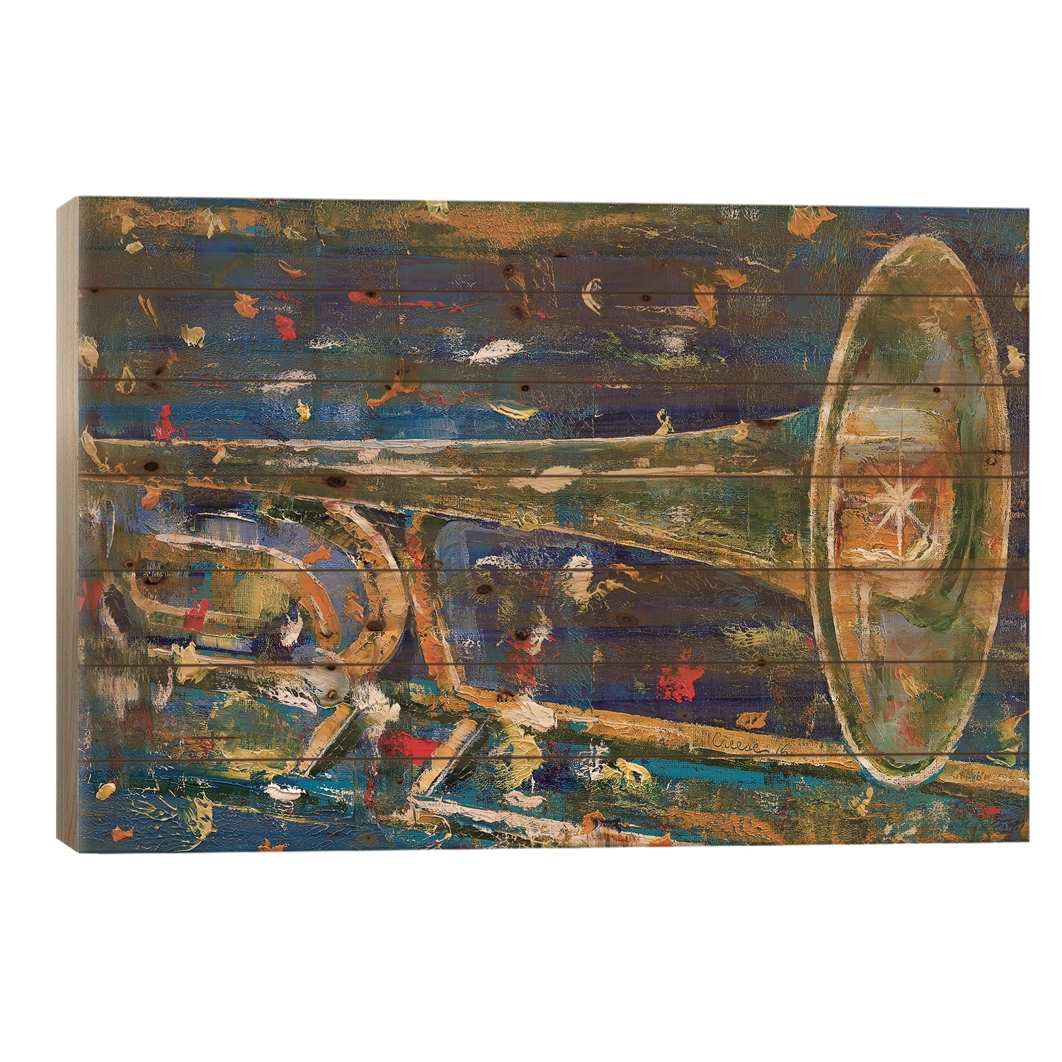 Trombone Print On Wood by Michael Creese - Multi-Color