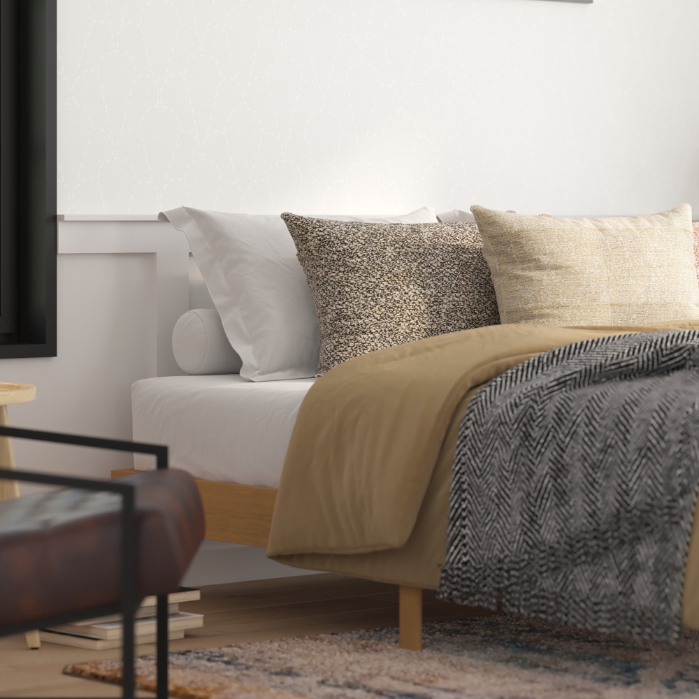 Wood Platform Bed with 14 Wooden Support Slats