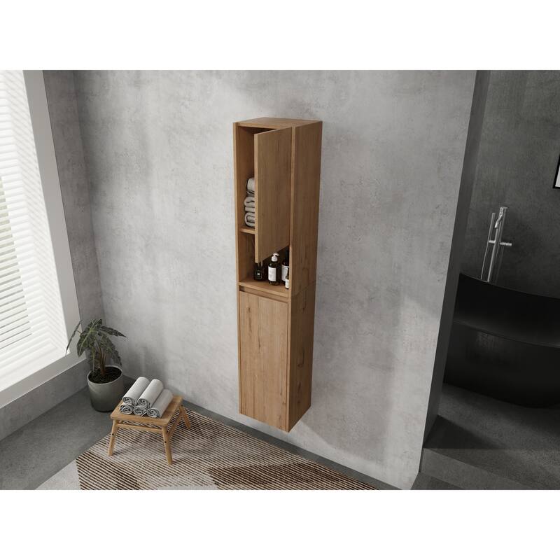 12" Bathroom Side Cabinet, Soft Close Doors, Float Mounting Design, Imitative Oak