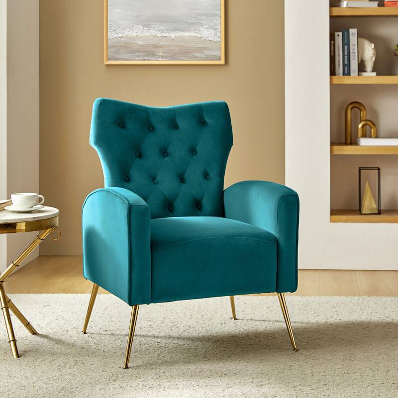Abadiana Accent Tufted Chair with Metal Base by HULALA HOME