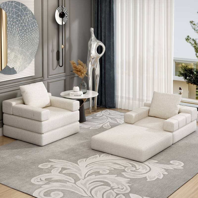 36.6" Linen Chaise Lounge Chair with Pillow