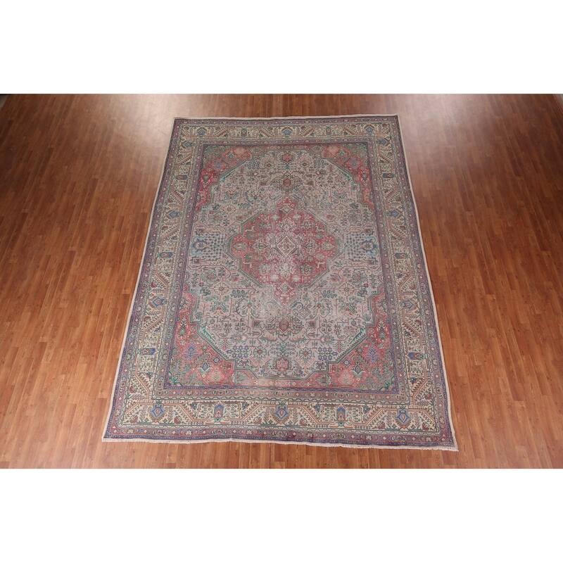 Geometric Tabriz Persian Vintage Area Rug Handmade Wool Carpet - 9'6"x 12'8"