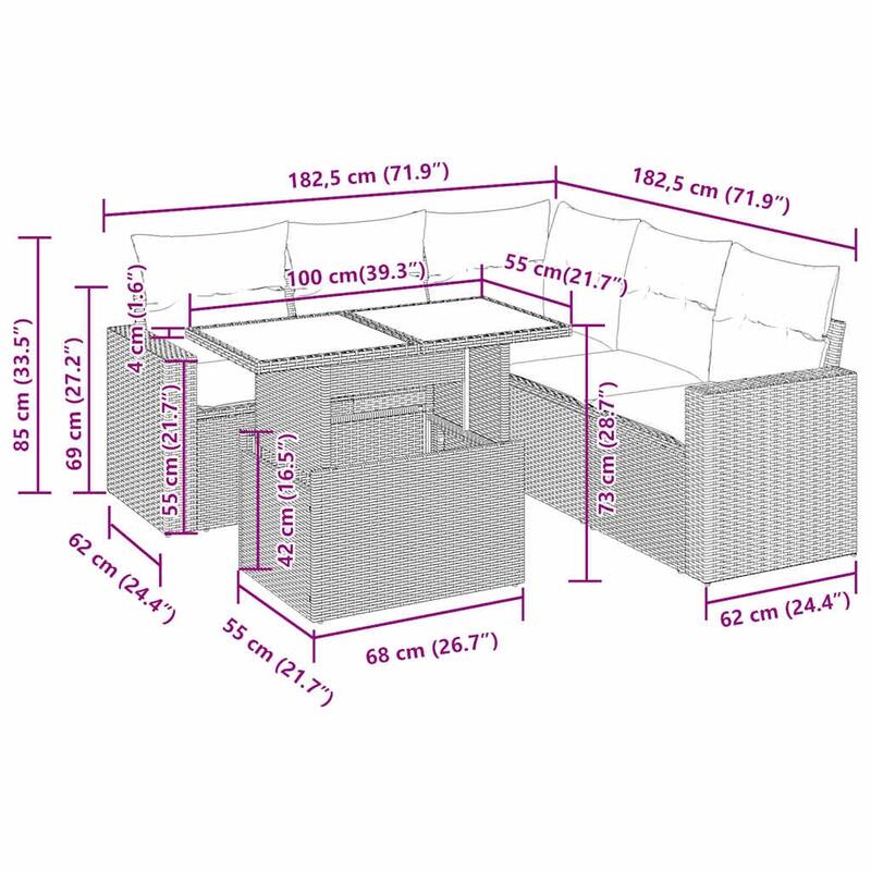 vidaXL 6 Piece Patio Sofa Set with Cushions Black/Brown/Gray Poly Rattan