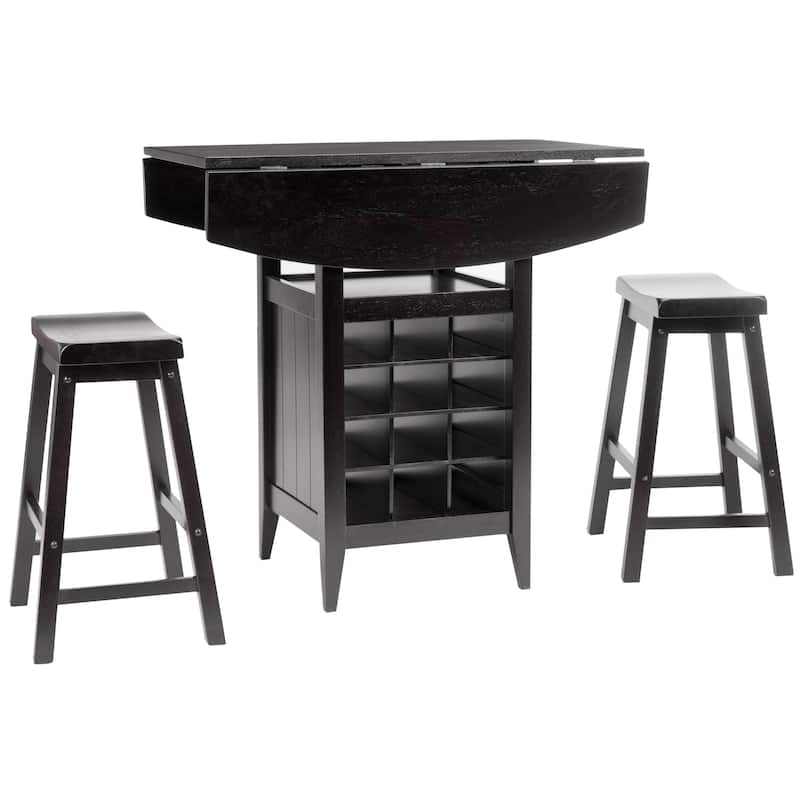 SAFAVIEH Mascha 3-Piece Set Drop Leaf Pub Table - 36" W x 36" L x 36" H - 36Wx36Dx36H - Espresso