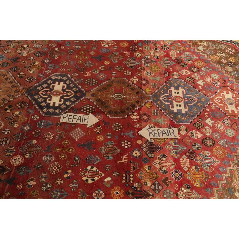 Hand Knotted Oriental 100% Wool Carpet Traditional Tribal Red Shiraz Area Rug - 8' 10'' X 5' 10''