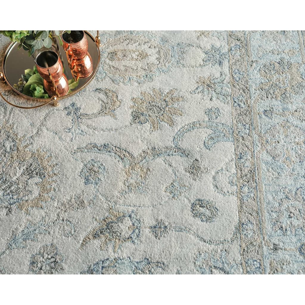 Exquisite Rugs Marietta Oushak Handmade Hand-tufted New Zealand Wool on Canvas Ivory/Light Blue Area Rug