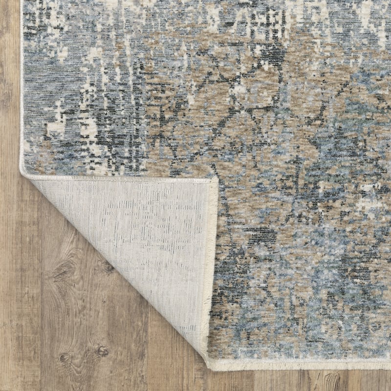 Style Haven Hendrix Faded Abstract Beige/ Blue Fringe Edge Area Rug