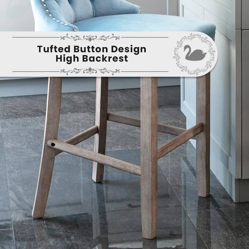 Wing Back Velvet Tufted Nailhead Barstools(Set of 6)
