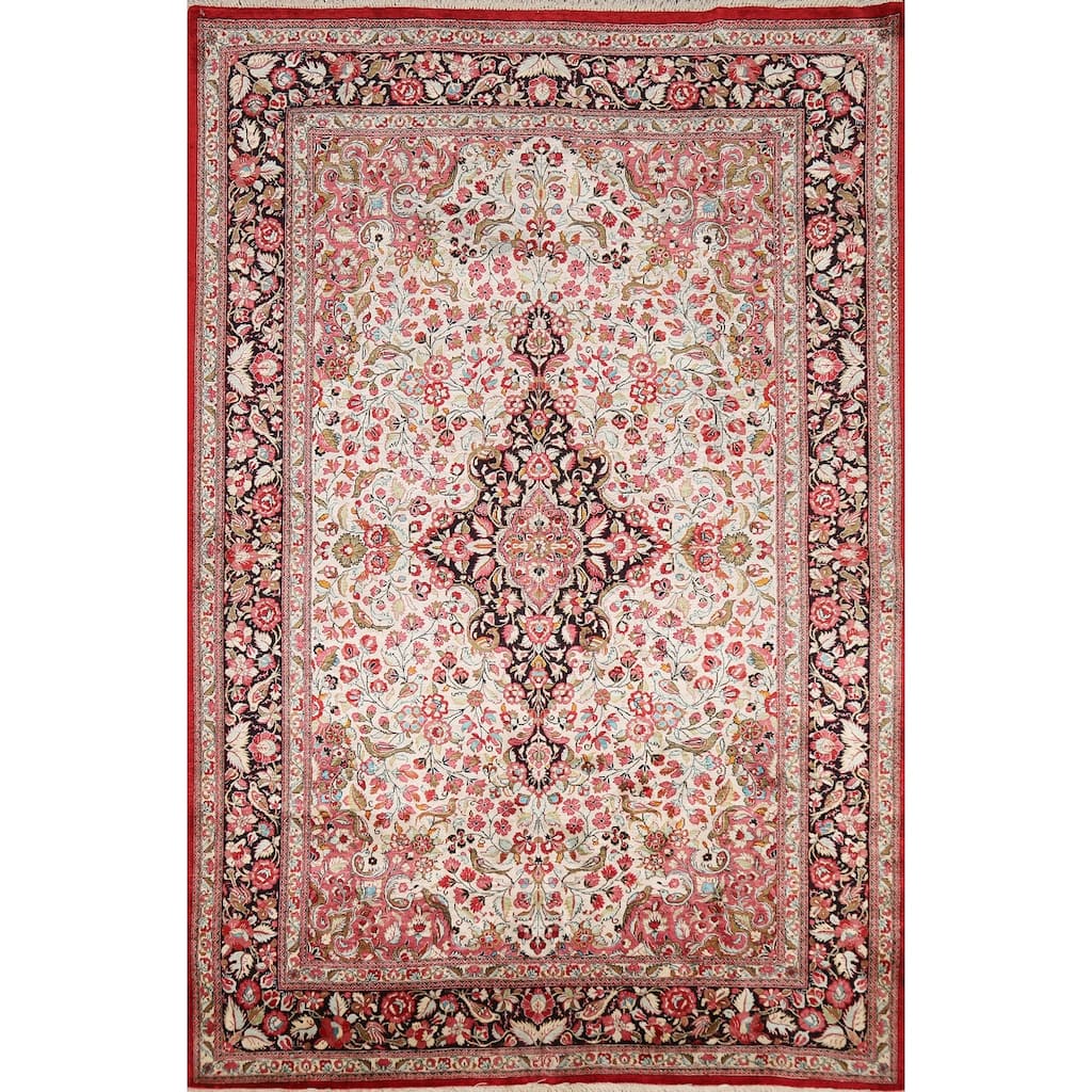 Floral Qum Persian Rug Traditional Handmade Silk Carpet - 4'6"x 7'0"