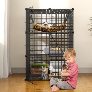 Cat Cage Indoor Catio DIY Cat Enclosures Metal Cat Playpen 3-Tiers