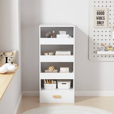 4-Tier Freestanding Bookshelf with 3 Sliding Drawers & 1 Bottom Storage Compartment – Versatile Organizer for Home or Office‌