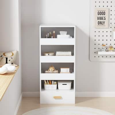 4-Tier Freestanding Bookshelf with 3 Sliding Drawers and 1 Bottom Drawer