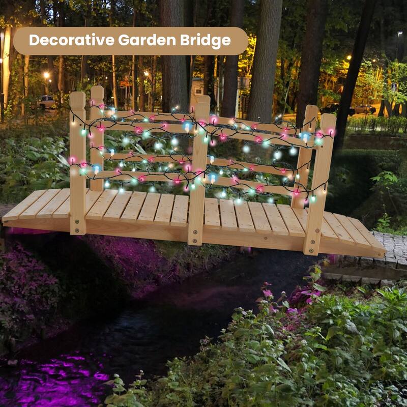 Costway 5' Wooden Garden Bridge Arc Stained Finish Footbridge Backyard
