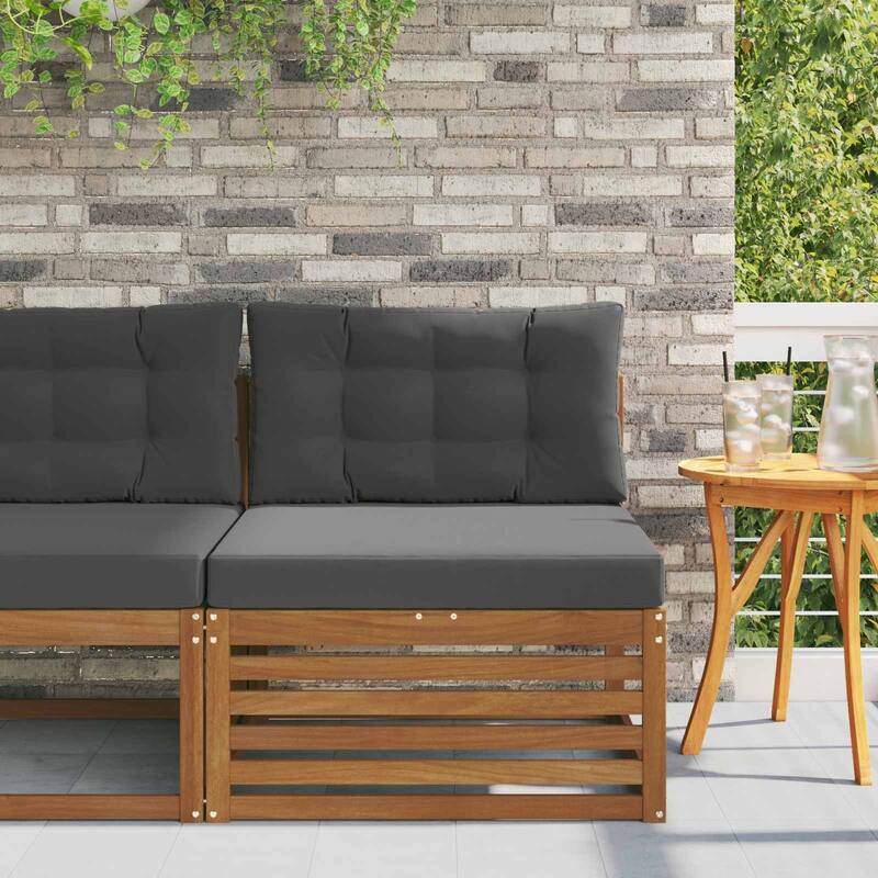 vidaXL Outdoor Sofa Solid Acacia Wood Natural - Natural and anthracite-Middle sofa