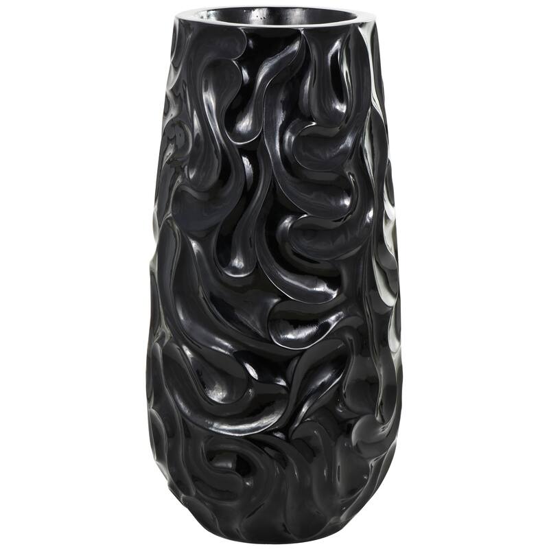 Black Resin Large Wavy Textured Floor Vase