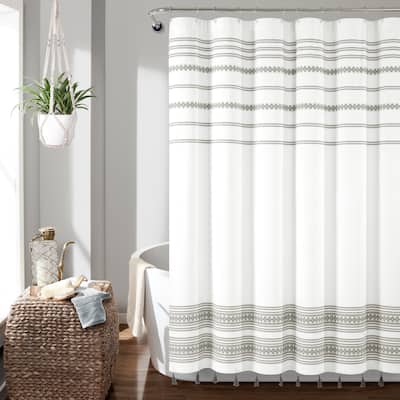 Lush Decor Breezy Chic Tassel Jacquard Eco-Friendly Recycled Cotton Shower Curtain Single