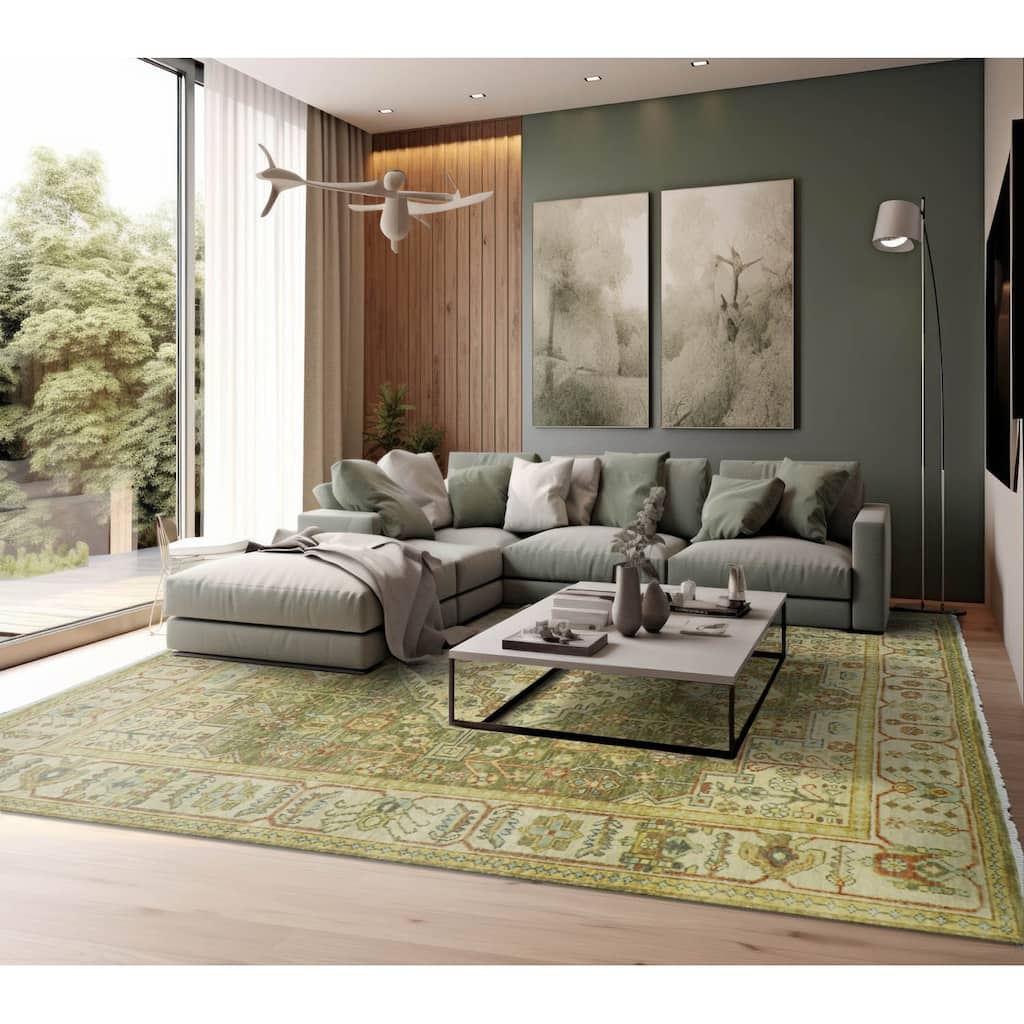 Green Traditional Oushak Wool Rug 8x10 Hand Knotted by LoomBloom - 8' 2'' x 10'