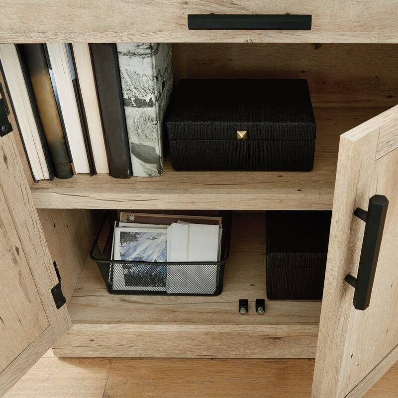 Wood Farmhouse Library Base with Storage Drawer and Cubby, Brown