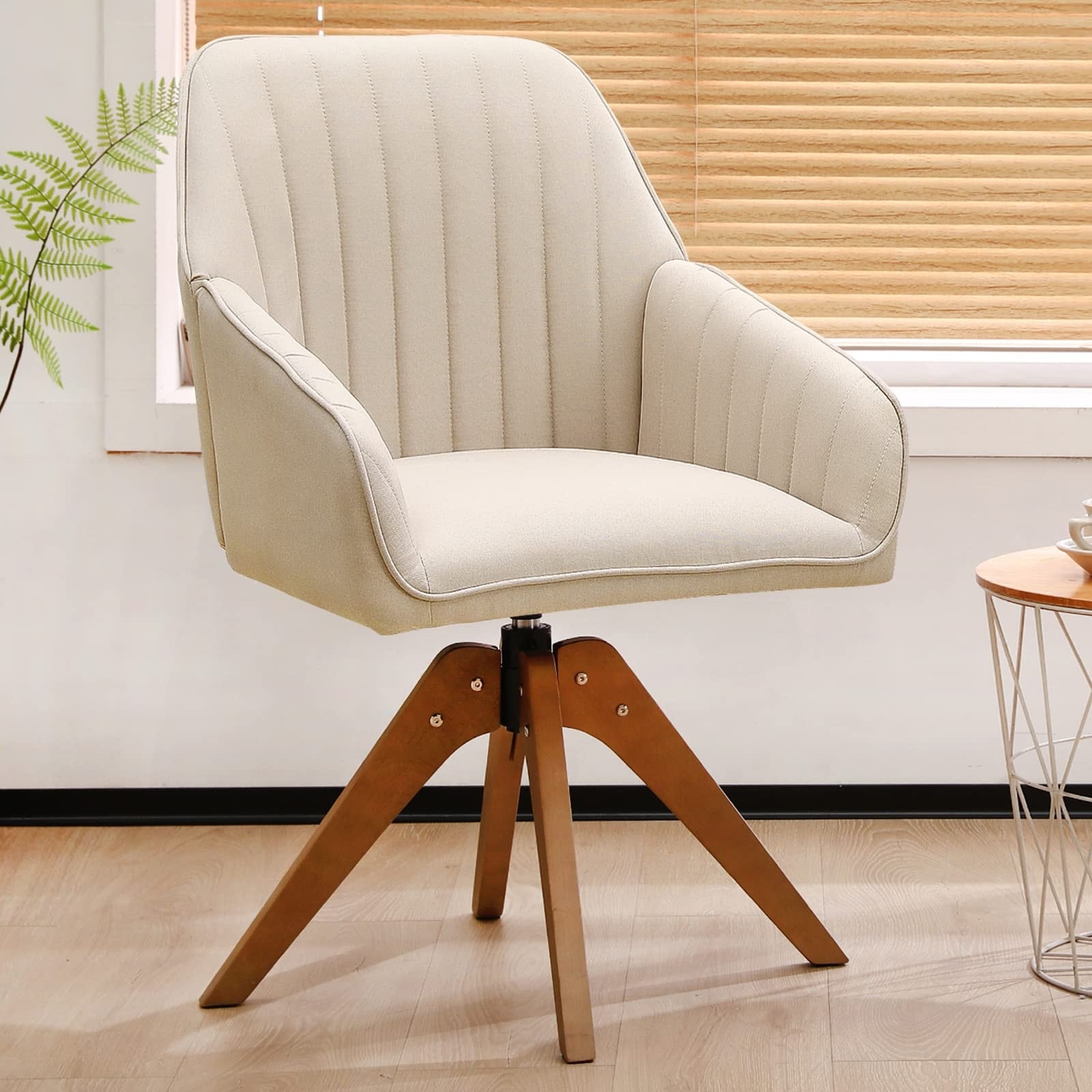 Mid Century Swivel Accent Chairs for Living Room Modern Barrel Desk Chair no Wheels with Solid Wood Legs as picture