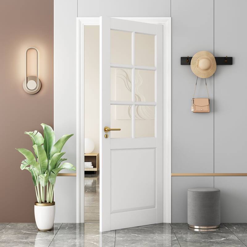 80''&96''H Clear Glass 6 Lite White Primed Pre-Finished French Interior Slab Door Shaker Pantry Door