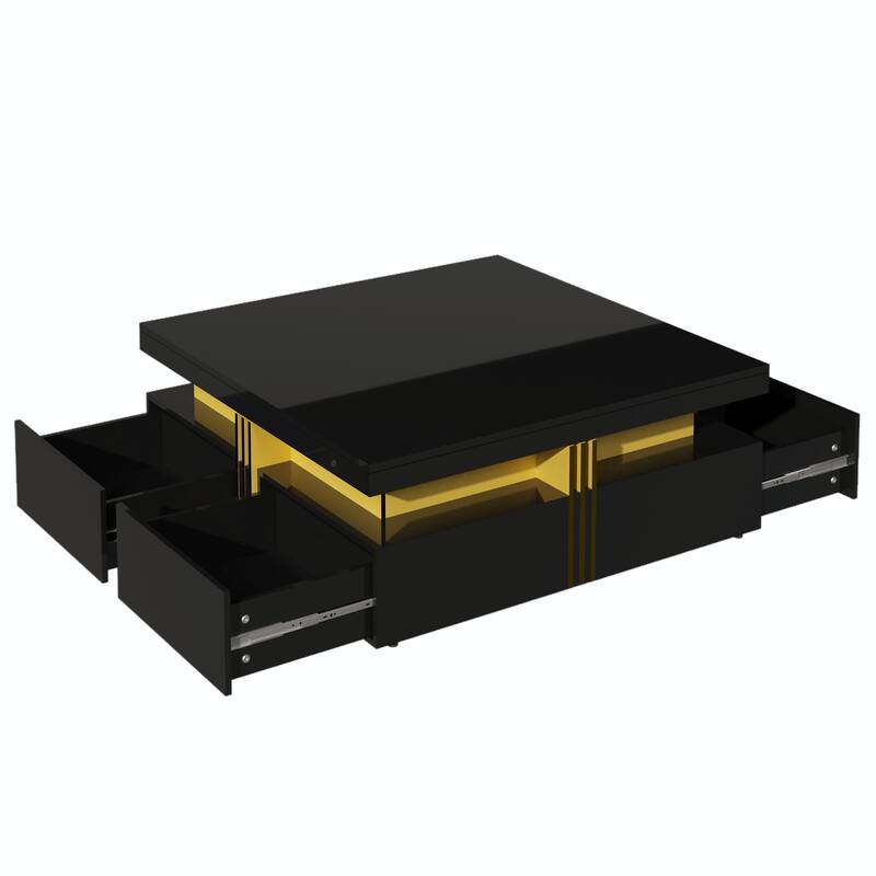 Modern Glossy Square Storage Coffee Table with 4 Drawers
