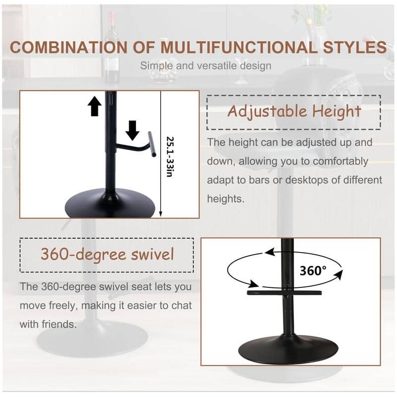 Modern Upholstered Swivel Adjusatble Height Leather Barstools Set of 2
