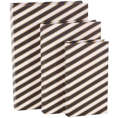 Faux Leather Striped Faux Book Storage Box with White and Metallic Gold Accents - Set of 3 Black - Roche River Decor