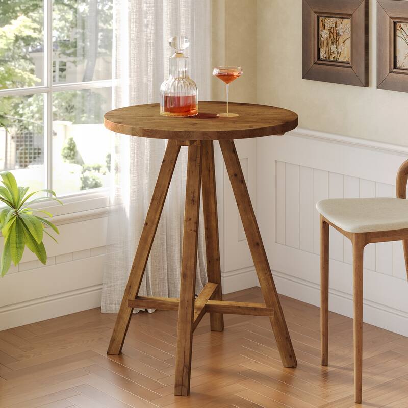 Solid Wood Bar Table, 31.5" Round Pub Bistro Table Small Dining Table