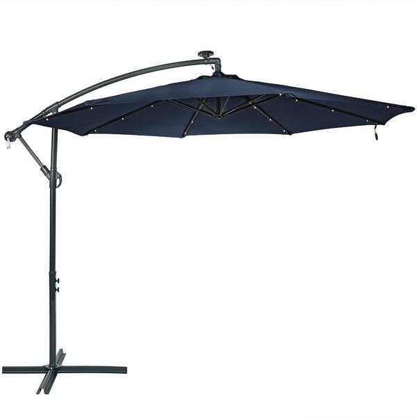 Shop Sunnydaze Navy Blue Outdoor 10 Foot Offset Solar Led Patio Umbrella With Crank Overstock 24088424