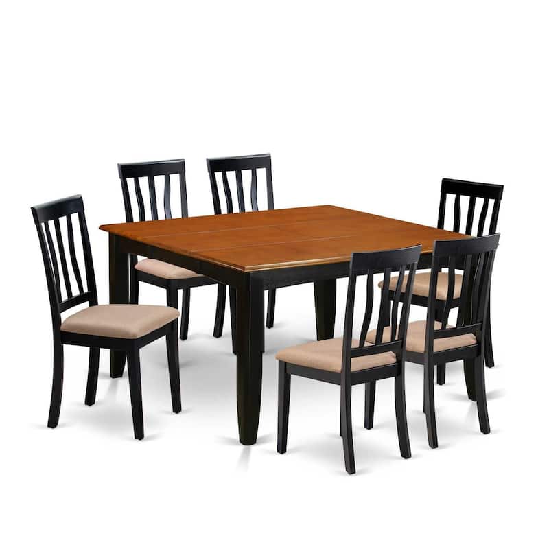 HomeStock 7-Piece Square Black & Cherry Finish Solid Wood Top Dining Table with 6-Chairs
