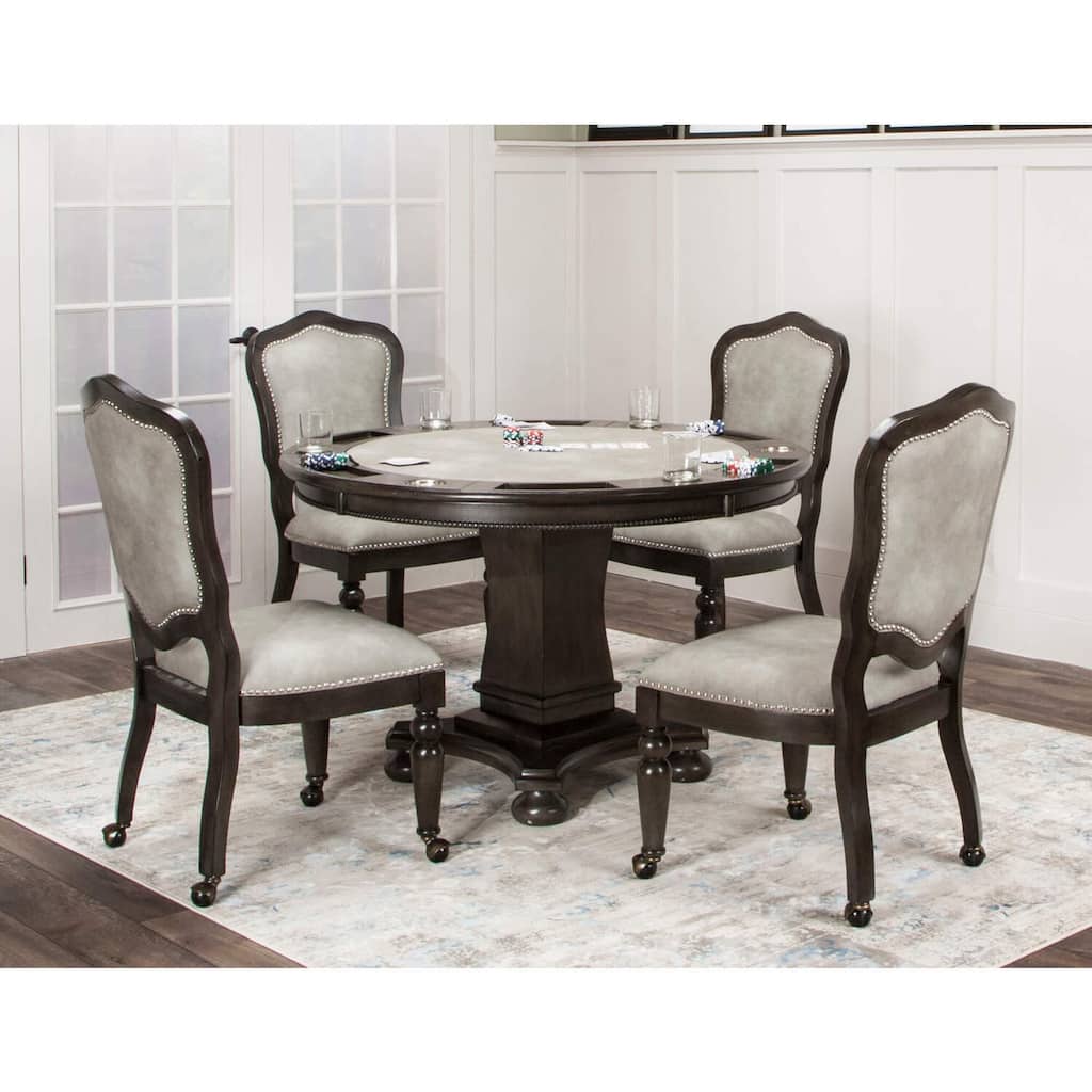 Vegas Poker Table Set - 5 Piece Dining Game Table with Chairs - 48" Round Reversible Top - Gray Finish