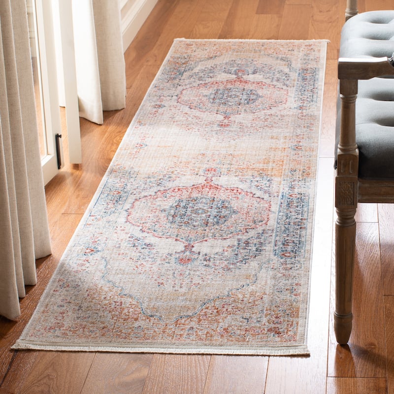 SAFAVIEH Kenitra Luana Vintage Oriental Polyester Rug - 2'2" x 10' Runner - Grey/Light Blue
