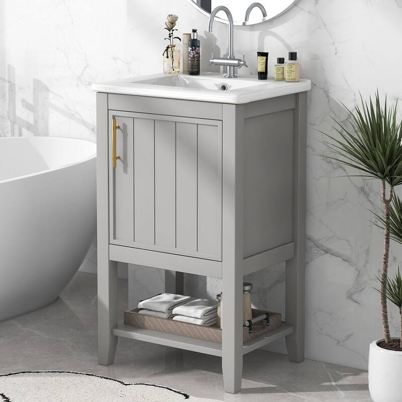 20" Bathroom Vanity with Sink, Soft Closing Door, Storage Rack and Open Shelf