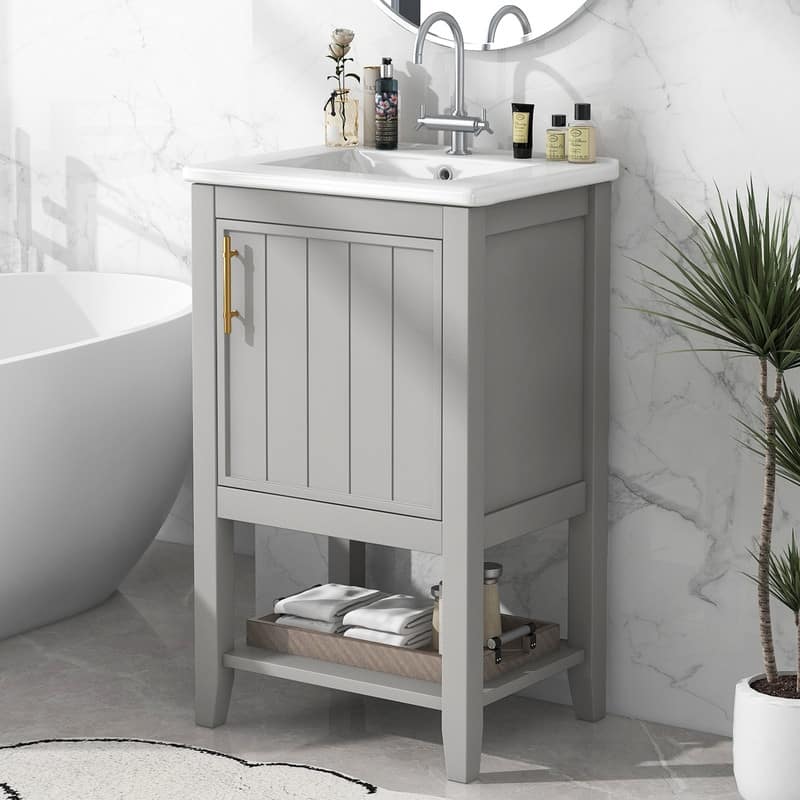 20" Bathroom Vanity with Sink – Soft-Closing Door Cabinet Featuring Storage Rack and Open Shelf‌ - 20"L x 15.5"W x 33.5"H