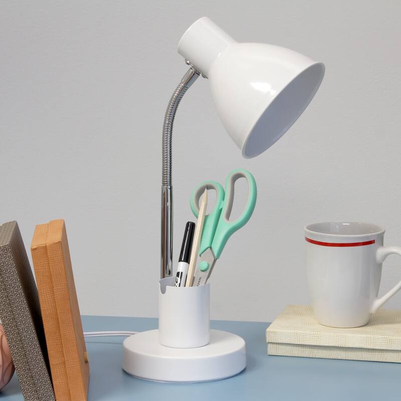 Adjustable Metal Desk Lamp with Organizer Base and Chrome Gooseneck Arm Modern Task Lighting Multiple Colors