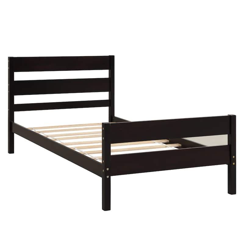 Wooden Bed with Headboard and Footboard,Twin Size - Espresso
